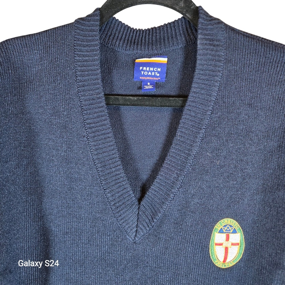 French Toast Navy Blue V Neck Sweater Youth‎ Size S Acrylic School Uniform